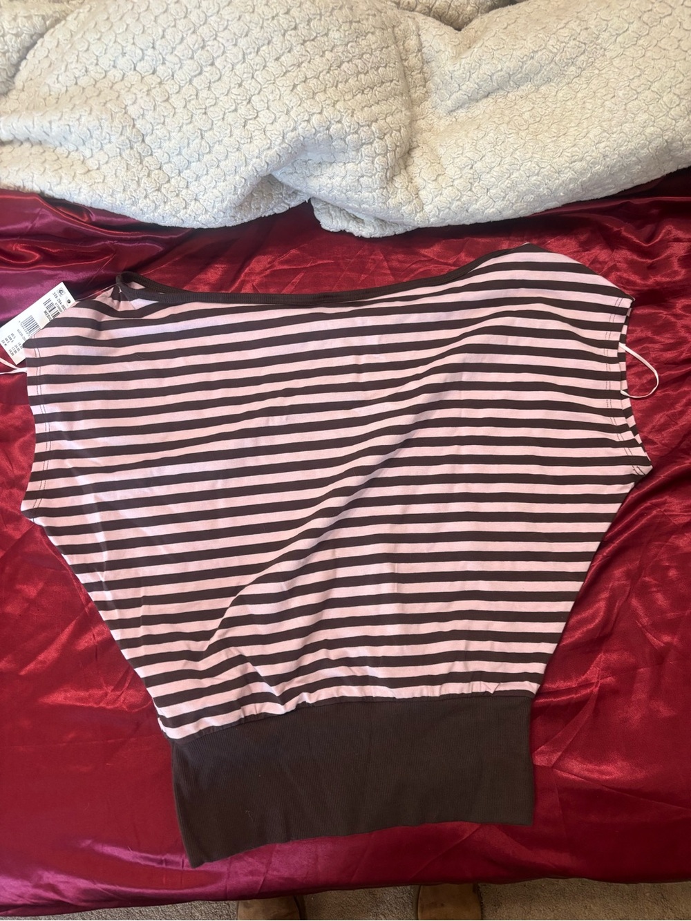 Hollister Pink and Black Striped Boatneck Top
